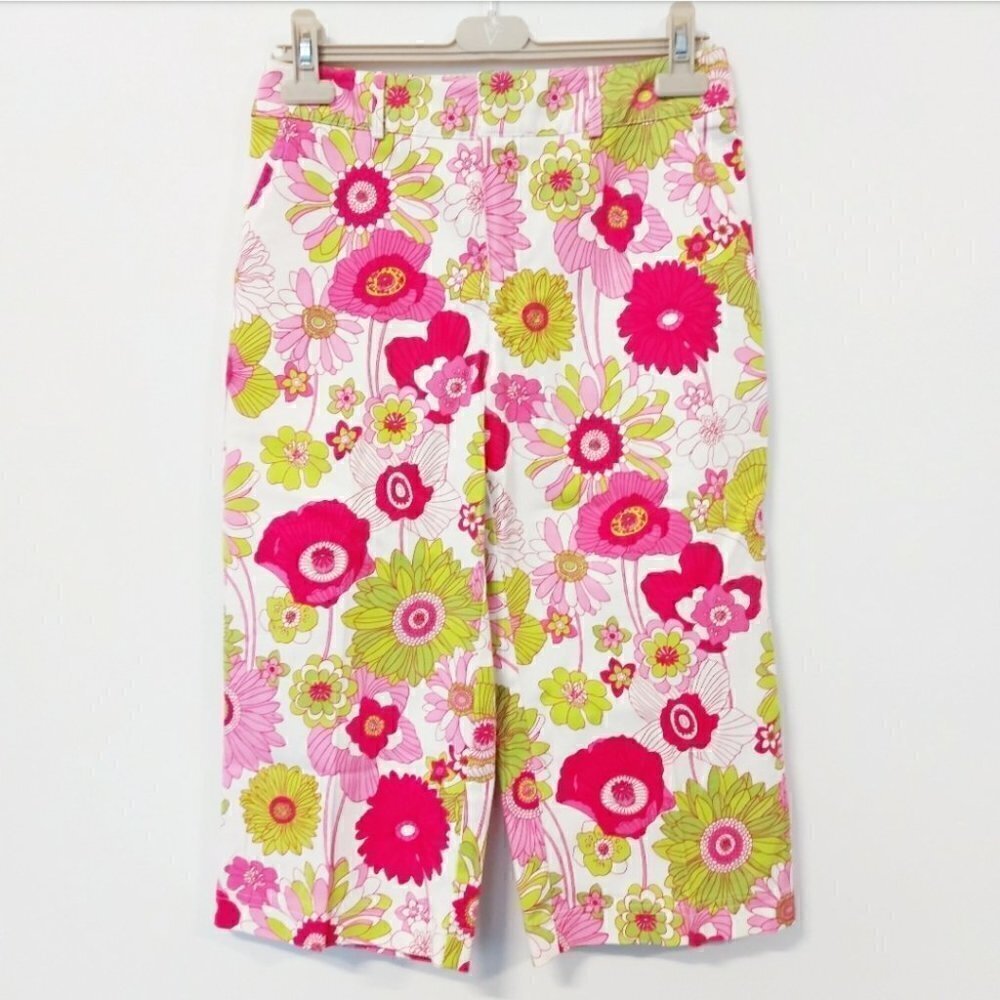 𝅺60'S VINTAGE HOT PINK&NEON GREEN FLORAL CAPRIS